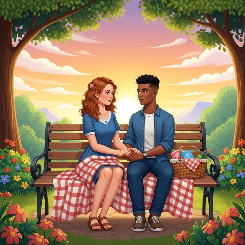 Romantic Couple Embracing at Sunset in the Park