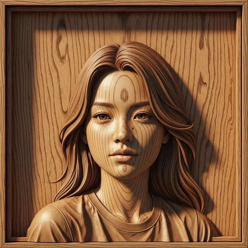 Wood Bas-Relief Sculpture of Girl | Art Design