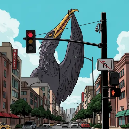 Majestic Giant Bird in Urban Fantasy Cityscape