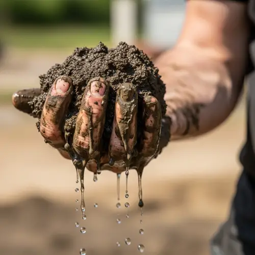 Man Holding Dripping Wet Piece of Mud