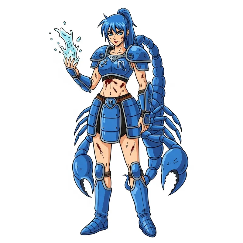 Zodiac Warrior: Scorpion Woman in Blue Armor