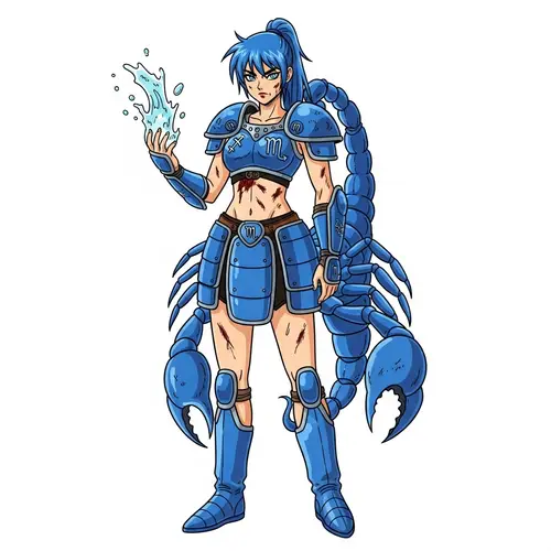 Zodiac Warrior: Scorpion Woman in Blue Armor
