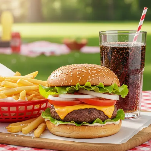 Delicious Hamburger Combo with Fries & Soda