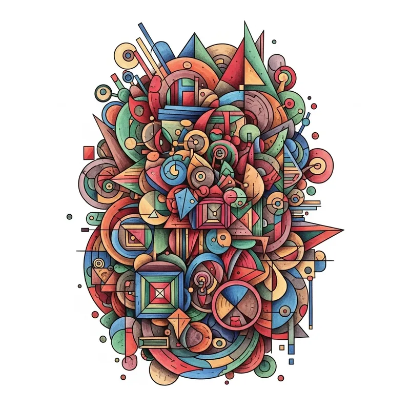 Vibrant Abstract Art with Geometric Shapes and Brush Strokes