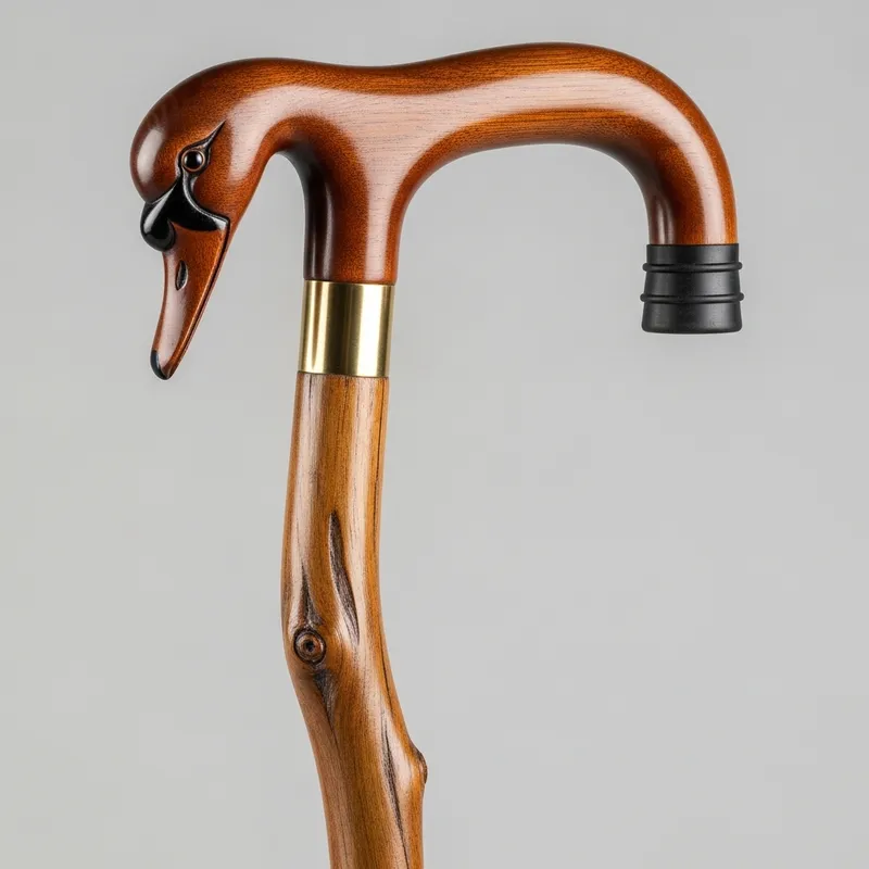Elegant Swan Head Wooden Cane - Antique Style