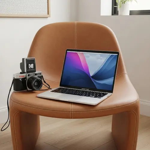 Modern MacBook Pro 16 on Unique Leather Chair | Minimalist Room Design