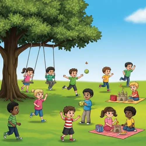 Diverse Children Playing Joyfully in a Park - Multicultural Kids Activities