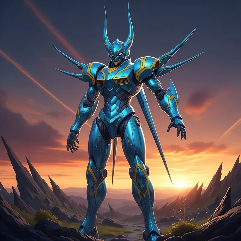 Grendizer Mech Robot in Shimmering Blue Armor | Heroic Pose