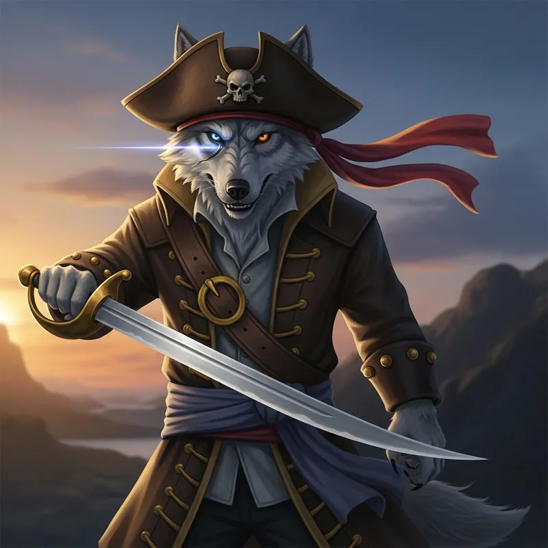 One-Eyed Pirate Wolf with Sword - Epic Fantasy Art One-Eyed Pirate Wolf with Sword - Epic Fantasy Art