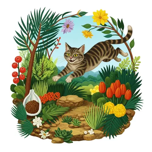 Whimsical Feline Creature in Nature - Henri Rousseau-inspired Art