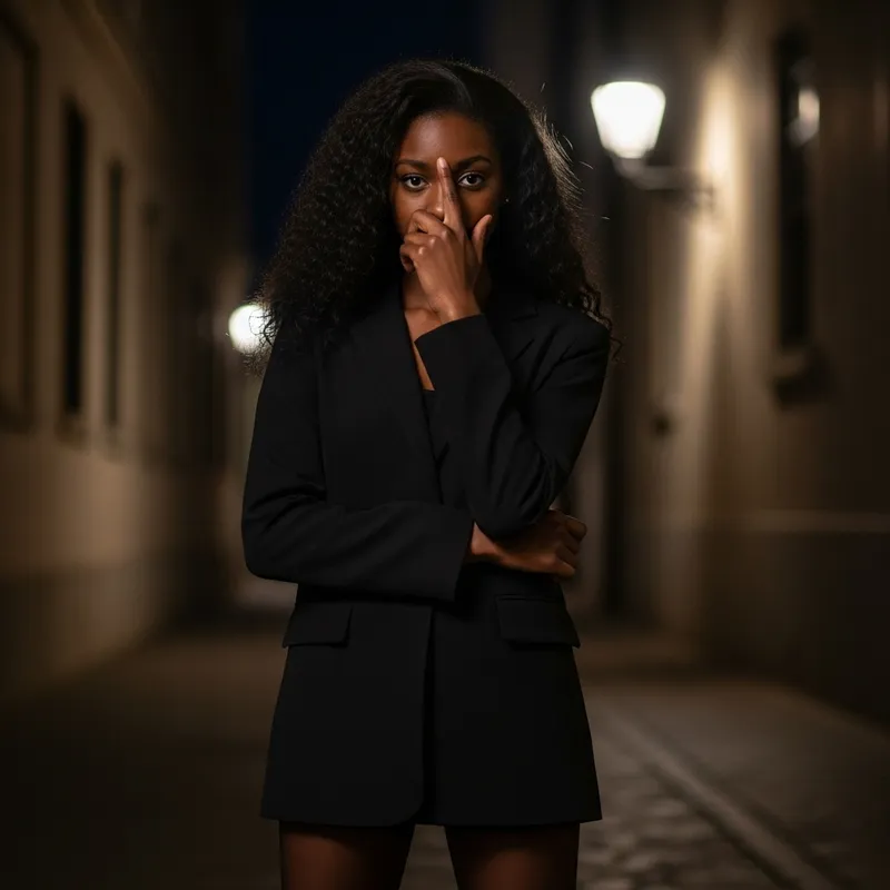 Stylish Girl in Black Stockings with Blazer