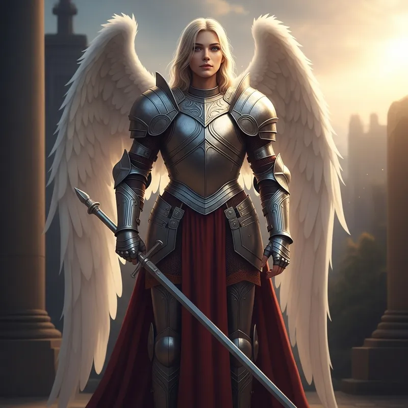 Divine Angel in Silver Armor - Ethereal Beauty and Strength