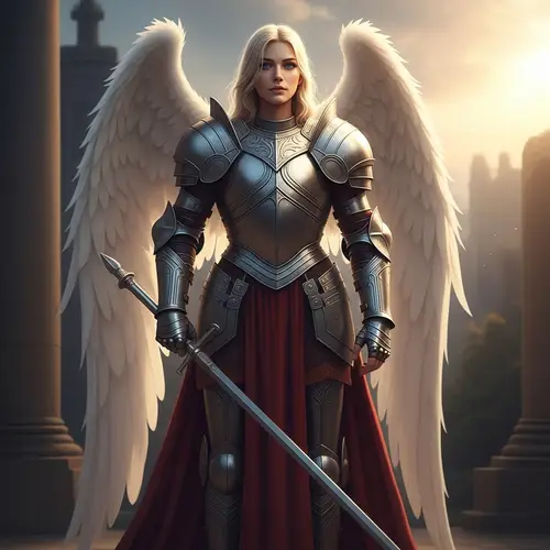 Ethereal Angel in Silver Armor - Majestic Beauty and Strength