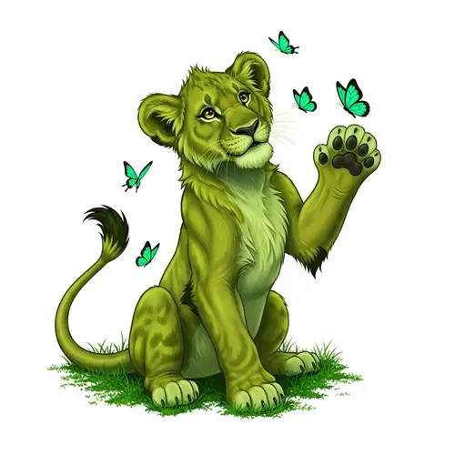 Green Fur Male Baby Lion | Unique Wildlife Beauty