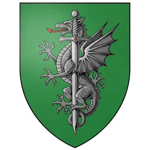 Green Crest with Dragon & Sword | Regal Shield Design