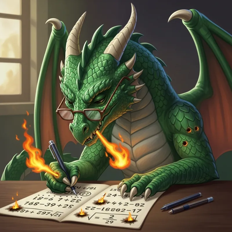 Emerald-Green Dragon Struggling with Math Homework