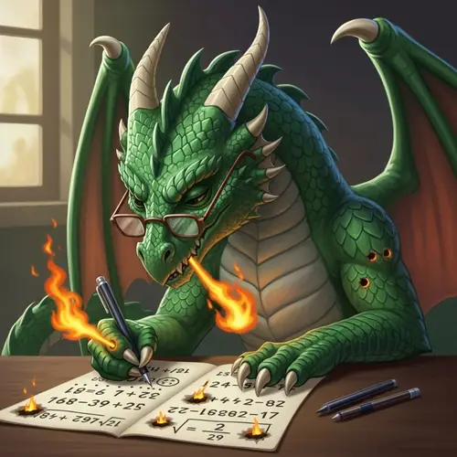 Emerald-Green Visually Impaired Dragon Struggling with Math Homework