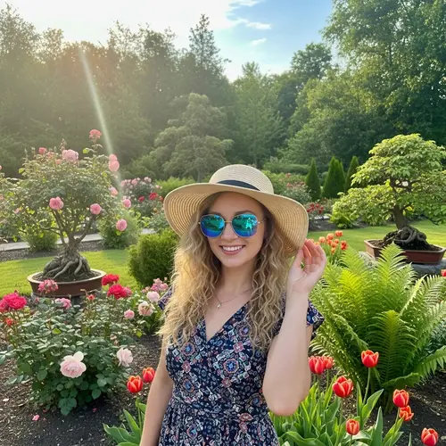 Beautiful Woman in Lush Green Garden | Summer Dress & Sunhat