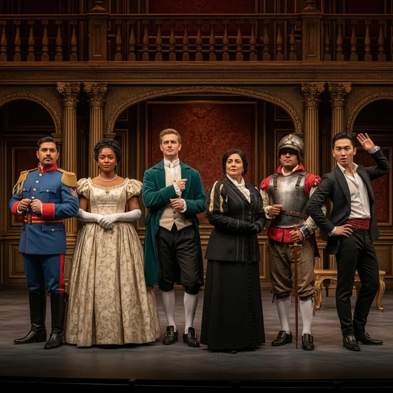 Diverse Renaissance Era Actors Onstage: Embodying Unique Characters