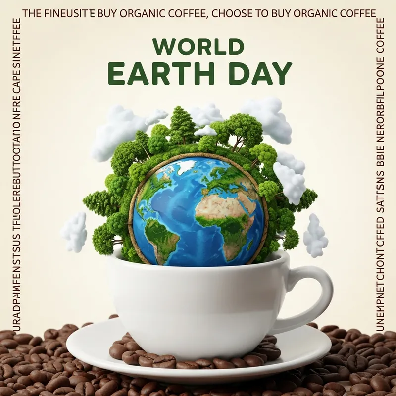 World Earth Day Poster with Coffee and Sustainability Themes