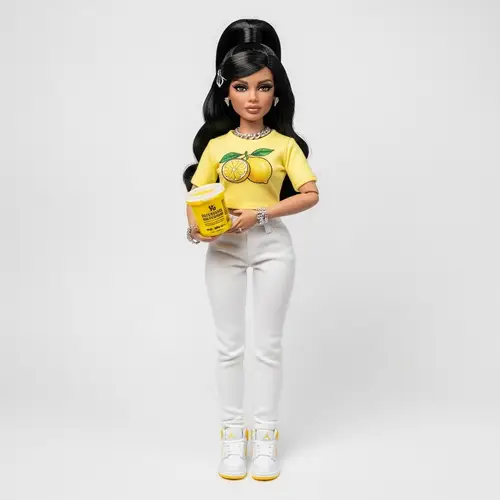 Ultra Realistic White Bratz Doll with Black Ponytail & Yellow Shirt