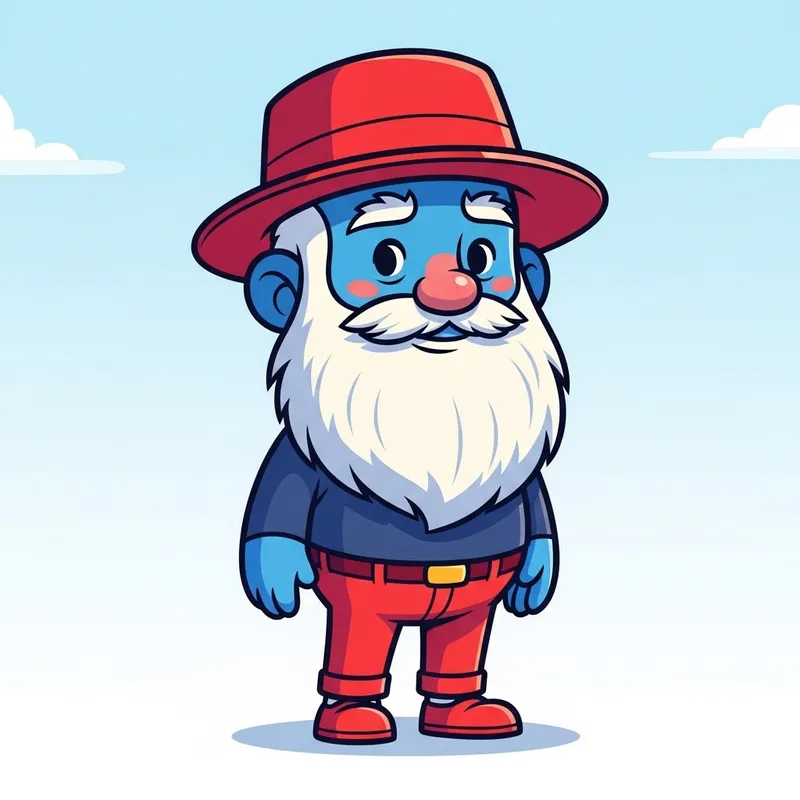 Vibrant Blue Dad Cartoon Character with Red Hat and Beard