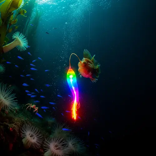Ethereal Anglerfish Bioluminescence in Dark Abyss