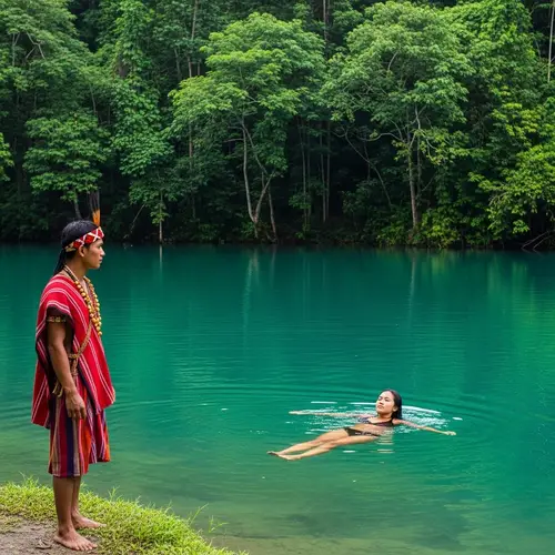Idyllic Lagoon in the Philippines: Indigenous Man & Filipina Beauty
