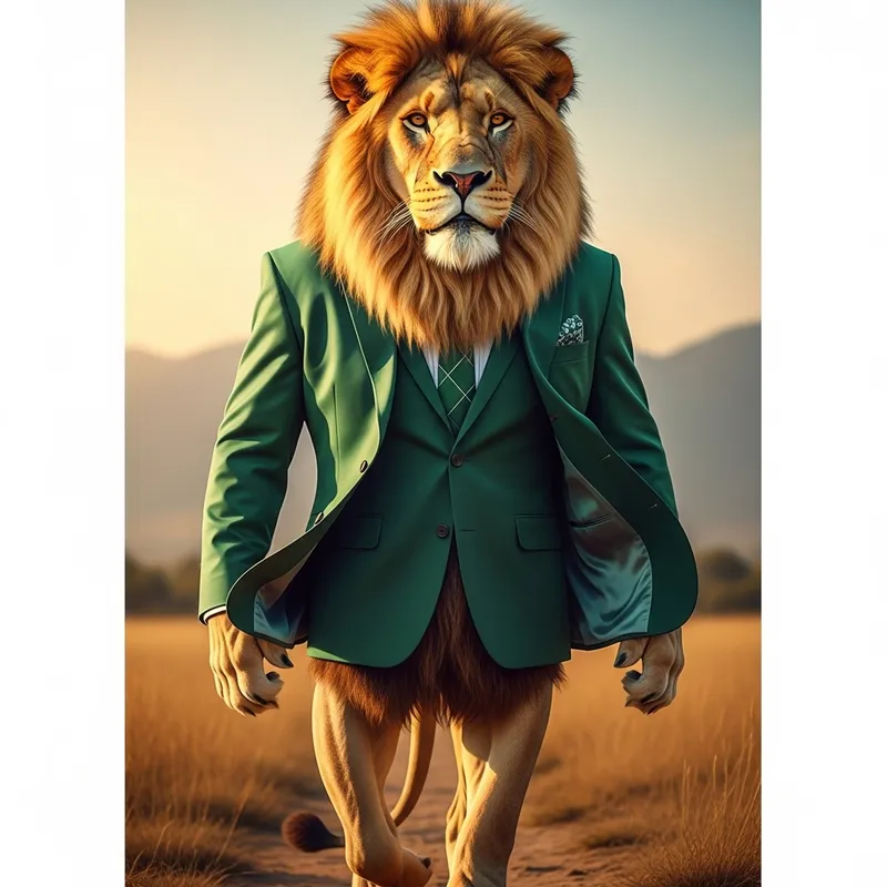 Lion in a Stylish Green Suit - A Majestic Look