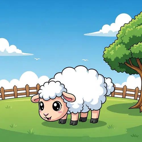 Cute Sheep Cartoon Image in Lush Green Pasture | Adorable Illustration