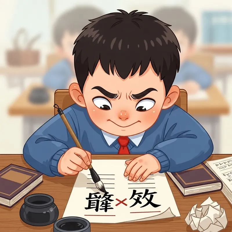 Asian Boy Highlight Differences in Chinese Characters Writing Skills