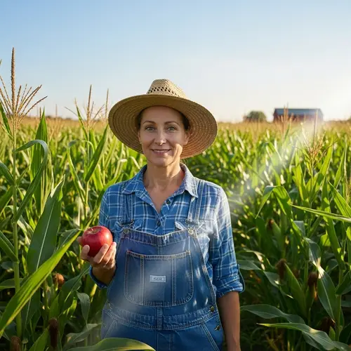 Middle-Aged Female Farmer in Vibrant Cornfield | Harvest Scene