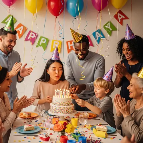 Festive Birthday Celebration with Diverse Group of Happy People