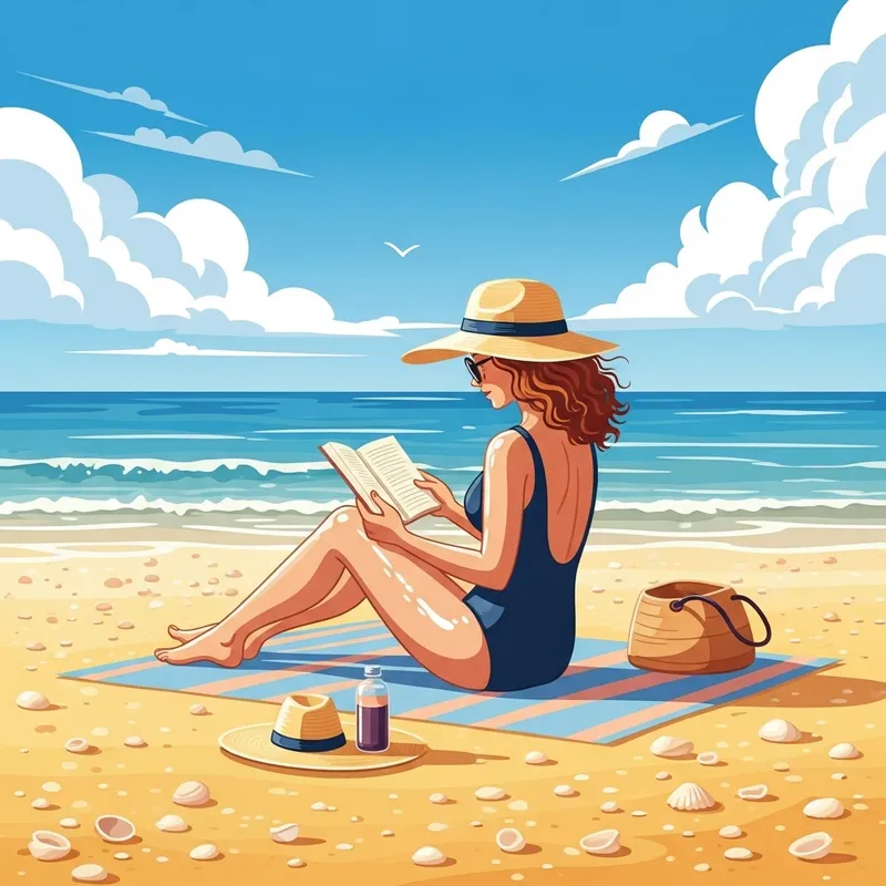 Beautiful Woman in Bikini Enjoying Beach Sunbath