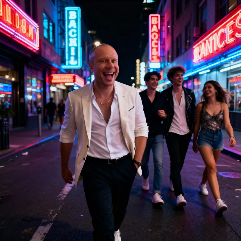 Vibrant Night Out: Urban Friends & Neon Lights Vibrant Night Out: Urban Friends & Neon Lights