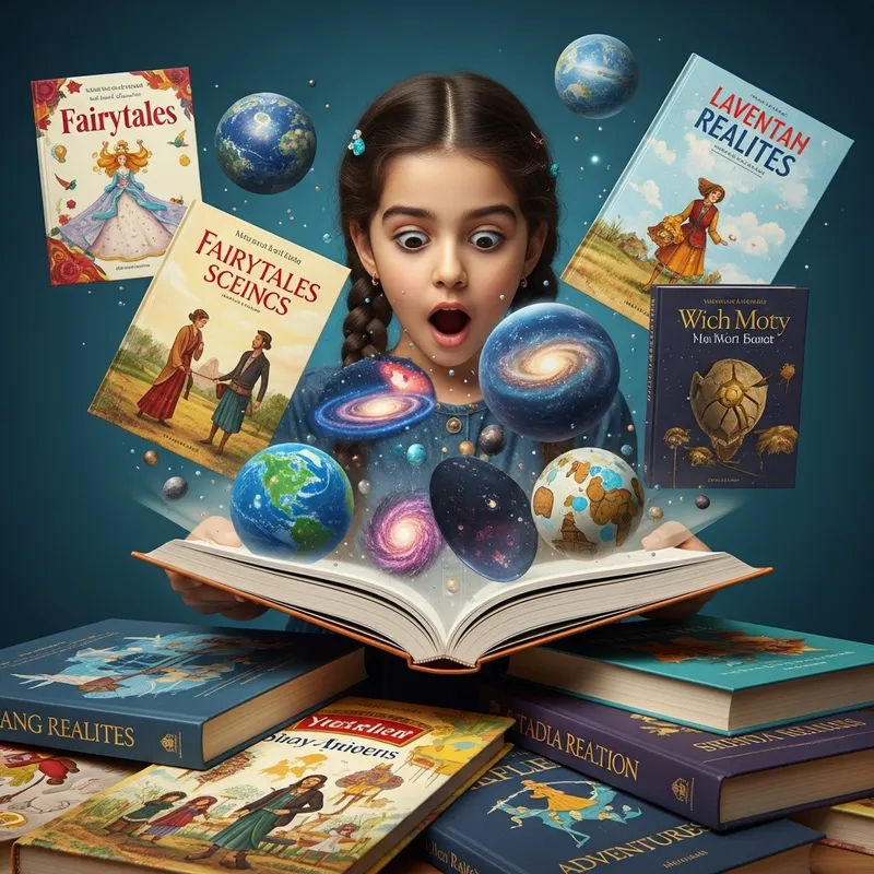 Curious Girl Diving into Books