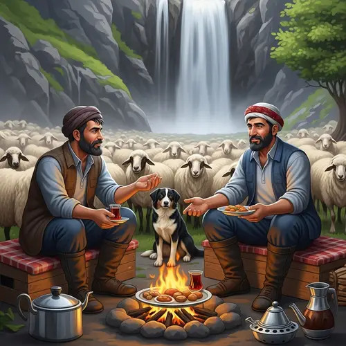 Tranquil Scene of Two Turkish Brothers with Sheep in Kaz Mountains