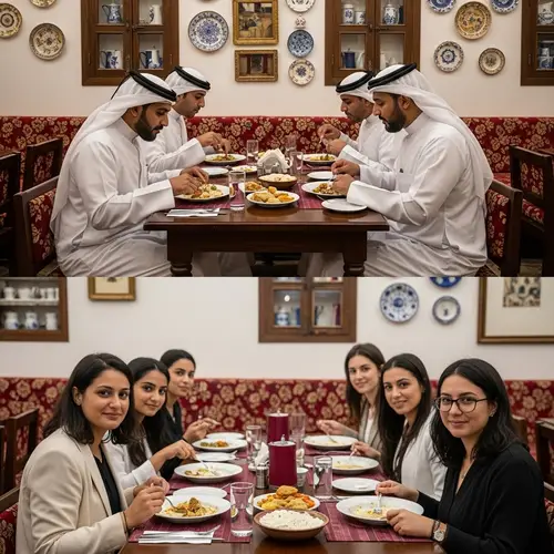 Diverse Dining Scene at Traditional Qatari Restaurant