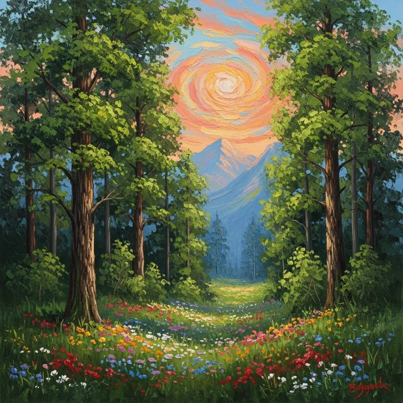 Beautiful Impressionist Forest Landscape Art