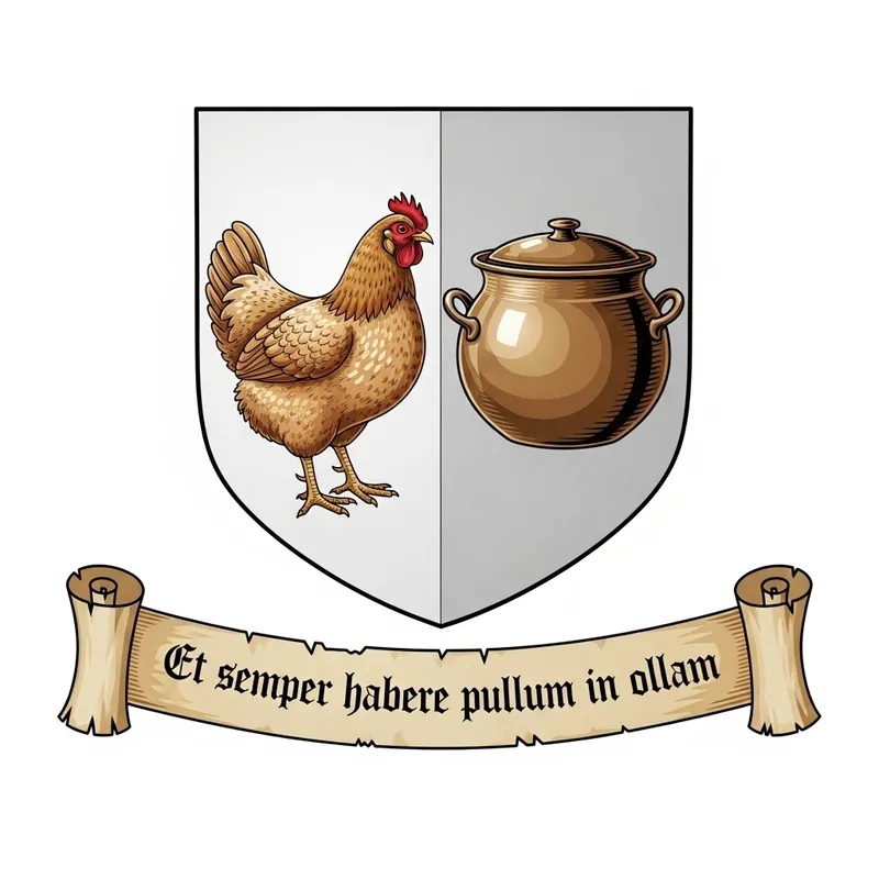 Vintage Coat of Arms with Chicken, Pot, and Parchment