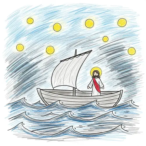Jesus Calms the Storm: Innocent Crayon Drawing by 3-Year-Old