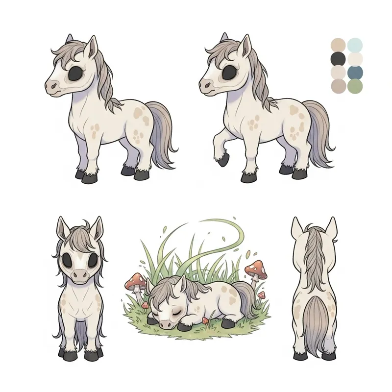 Captivating Undead Horse Chibi Reference Sheet with Whimsical Elements