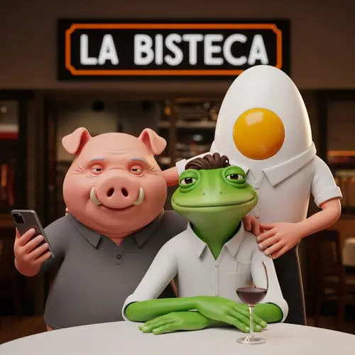 3D Elderly Pig, Frog-Man, Egg-Man at LA BISTECA