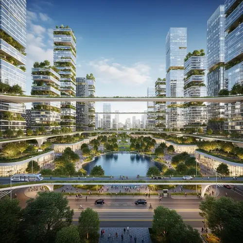 Eco-Friendly Future City with Green Spaces