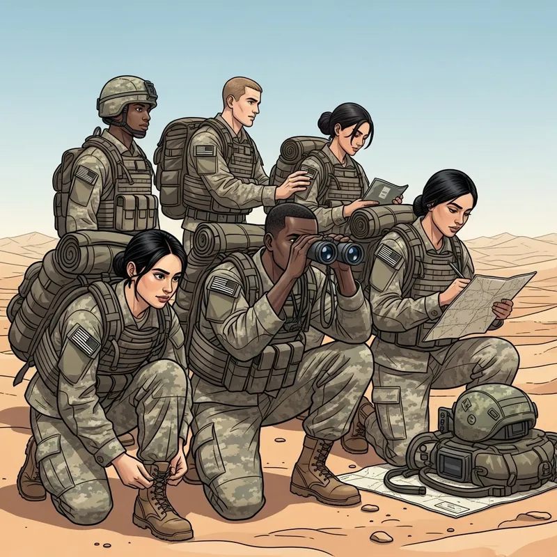 Diverse Soldiers Unite in Engaging Desert Scene