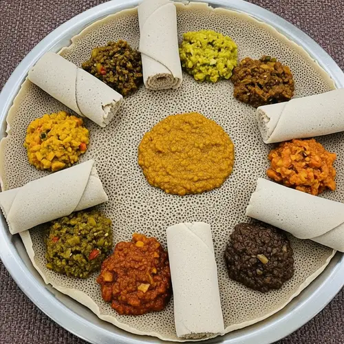 Traditional Ethiopian Dish - Colorful Injera Platter