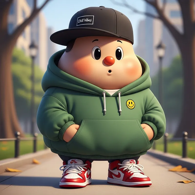 Charming Kikorik Cartoon Character in New Balance Sneakers and Streetwear Ensemble