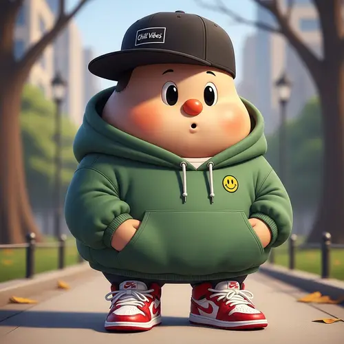 Whimsical Kikorik Character in New Balance Sneakers and Streetwear Ensemble