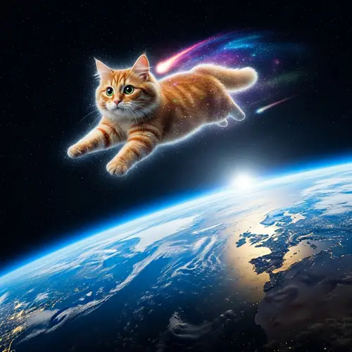 Cat Flying around Earth - Stunning Image