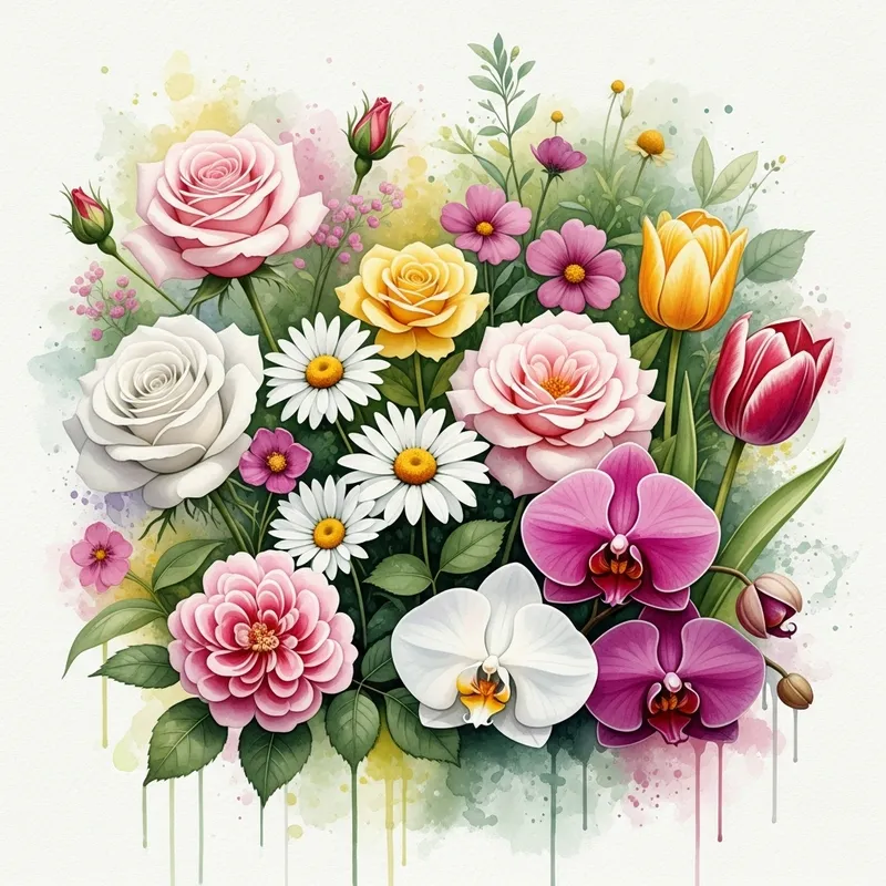 Beautiful Watercolor Flowers: Roses, Daisies & More